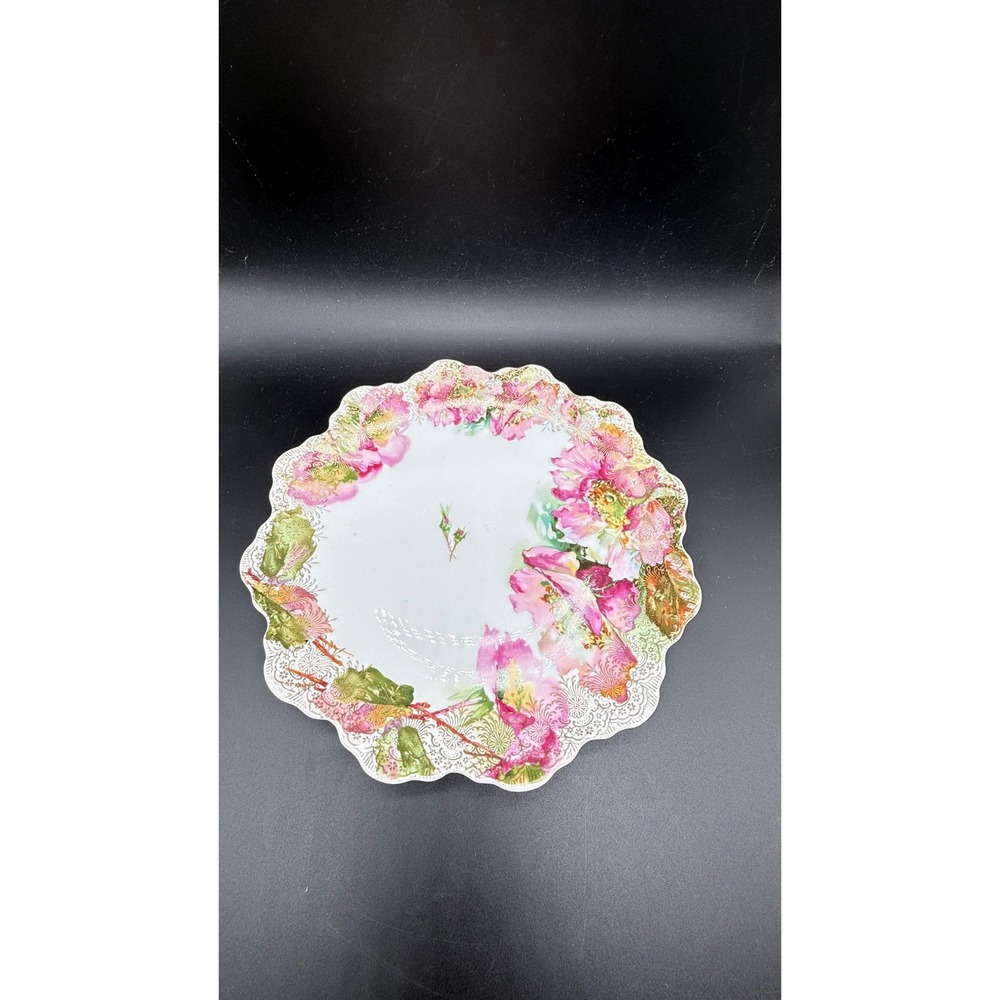 RC Malmaison Bavaria Cabinet Plate Pink Roses Gold Lace Scalloped 8.5" Vintage